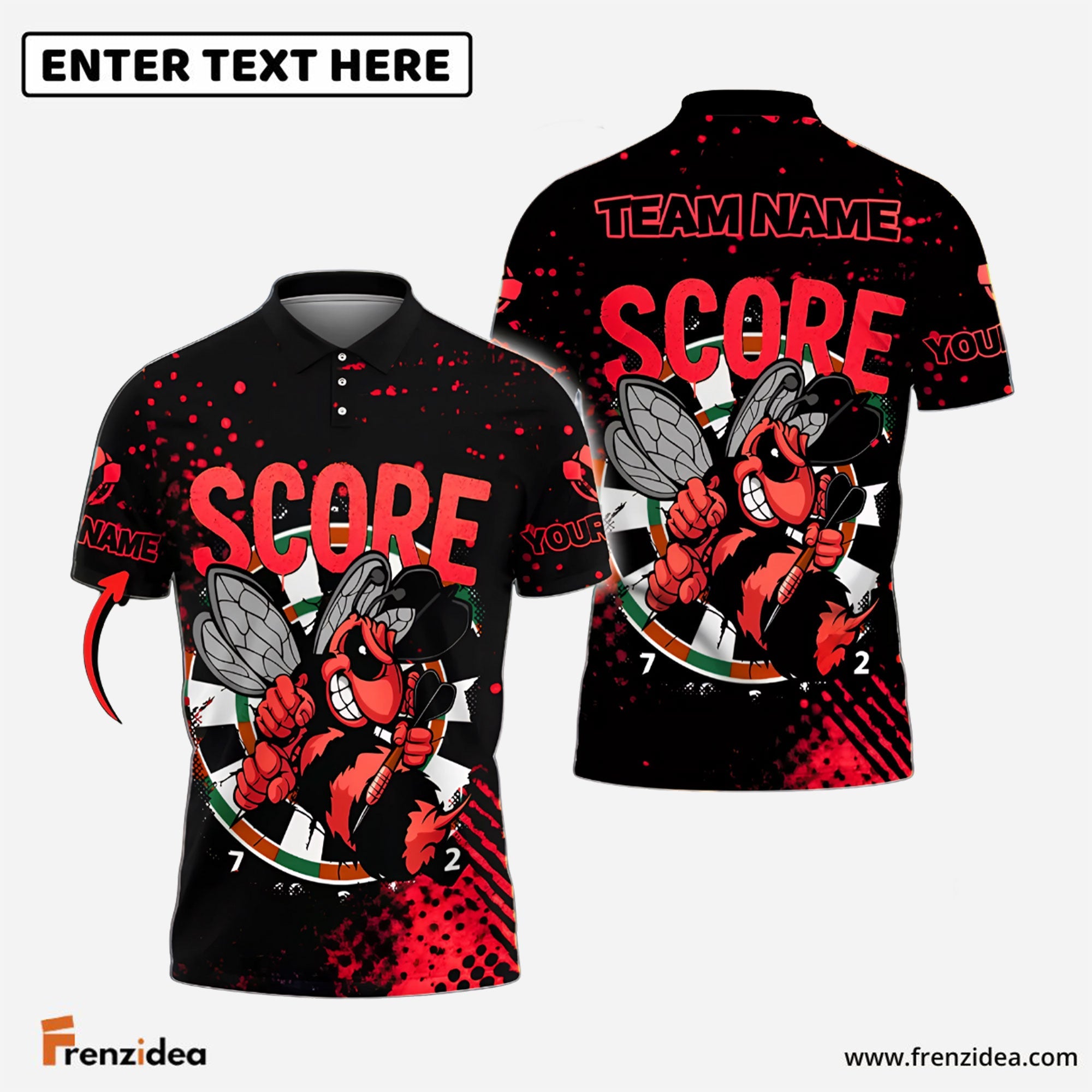 Frenzidea Darts Angry Bee Mascot Design Personalized Name, Team Name Shirt (4 Colors)
