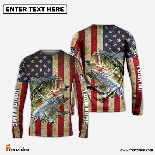 Frenzidea Bass Fishing USA Flag Custom Fishing Shirt