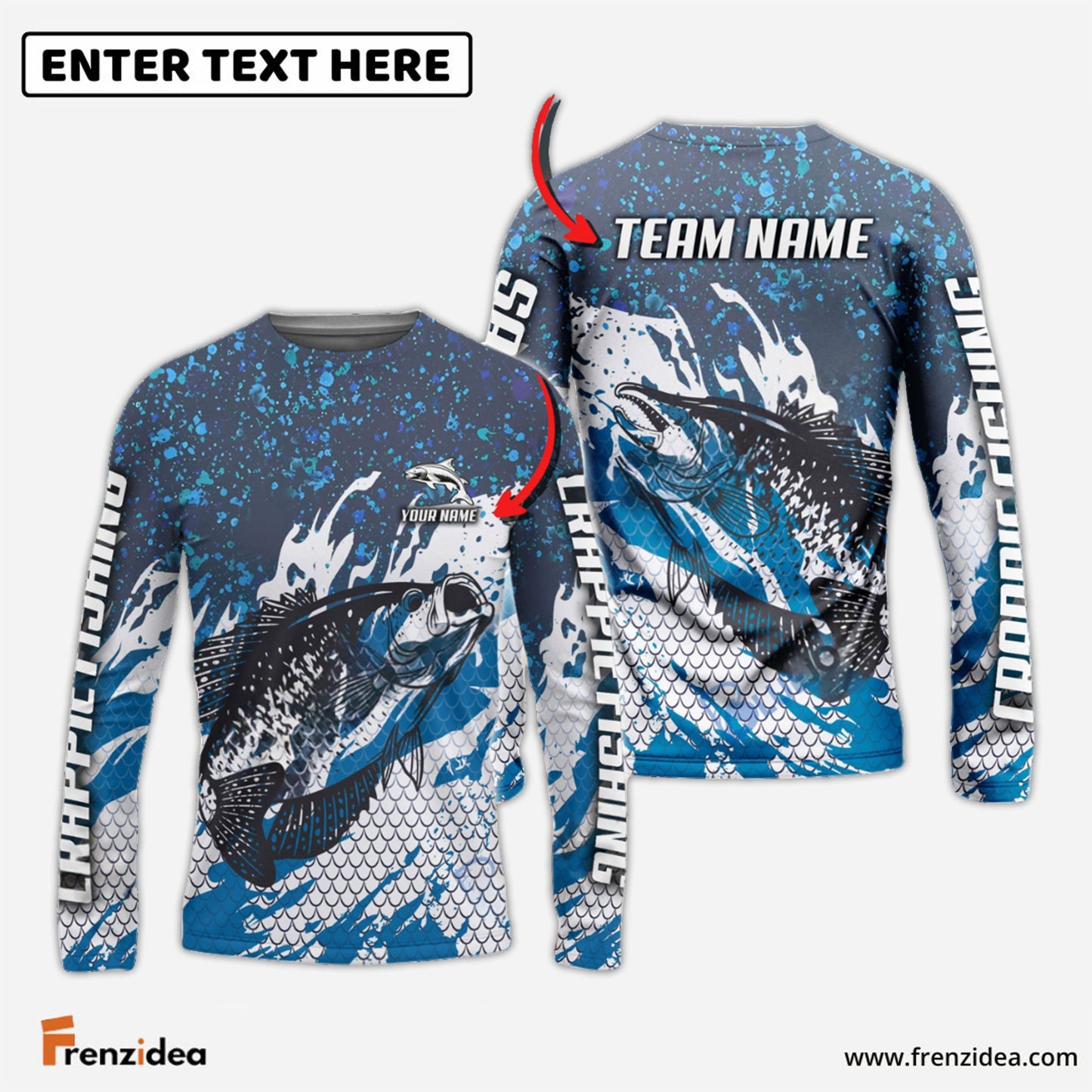 Frenzidea Crappie Fishing Bluefin Sport Custom Name & Team Name 3D Shirts