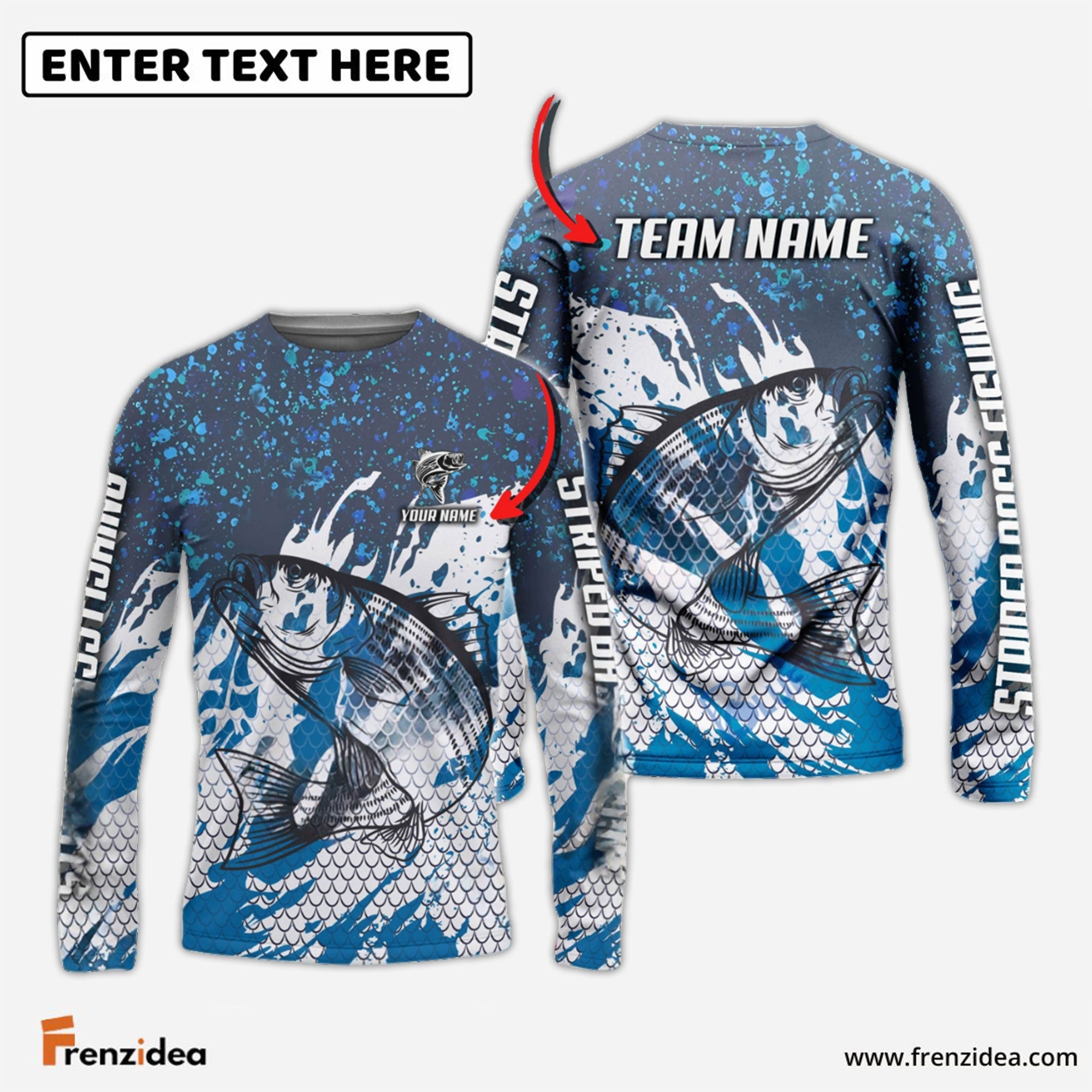 Frenzidea Striped Bass Fishing Bluefin Sport Custom Name & Team Name 3D Shirts