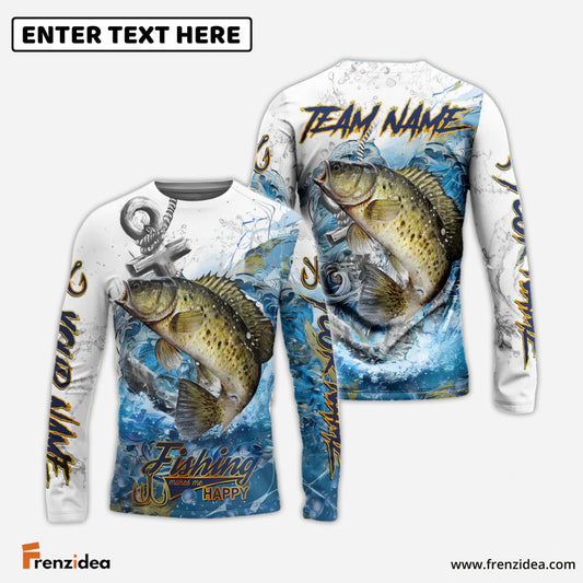 Frenzidea Crappie Fishing Anchor Ocean Splash Design Name & Team Name 3D Shirts