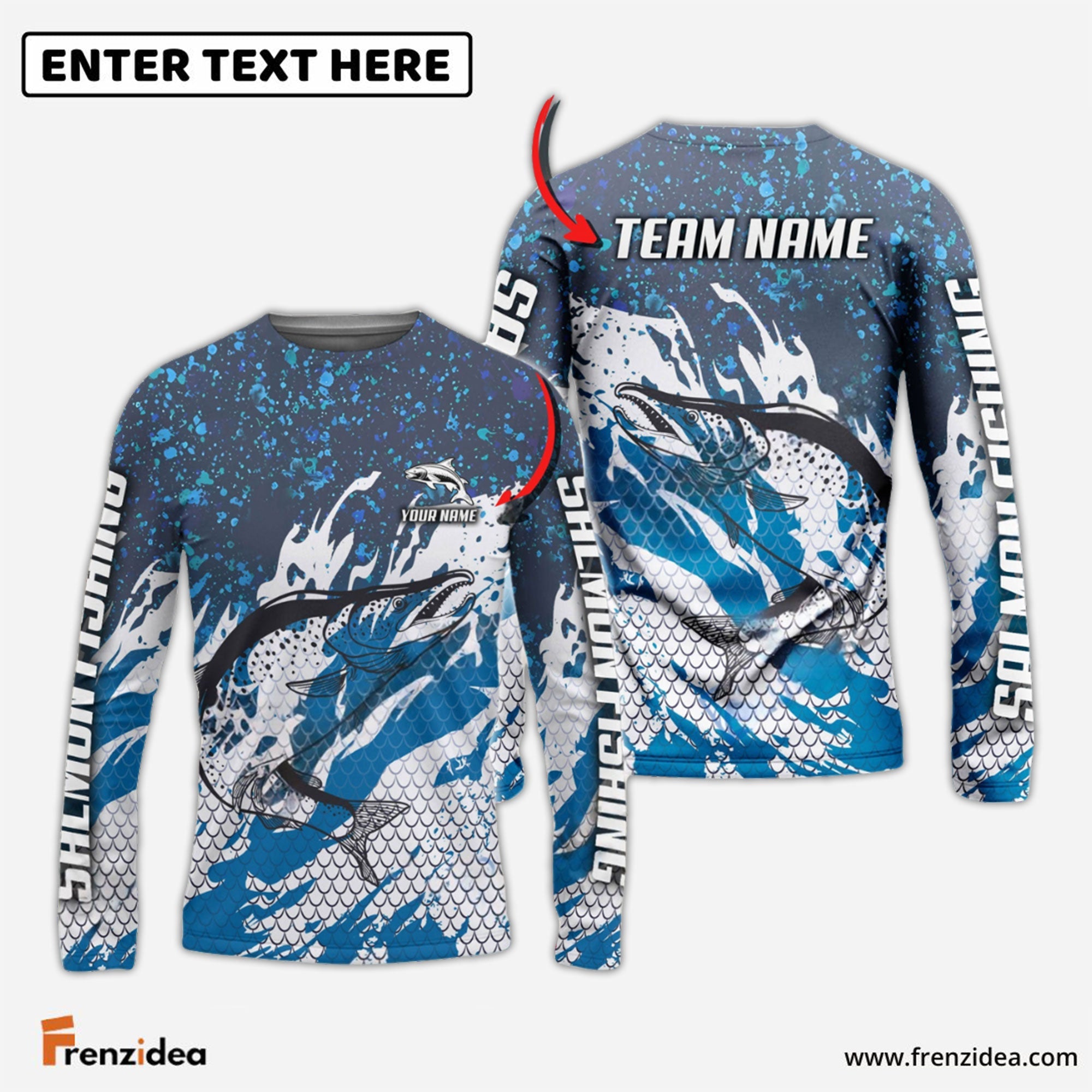 Frenzidea Salmon Fishing Bluefin Sport Custom Name & Team Name 3D Shirts