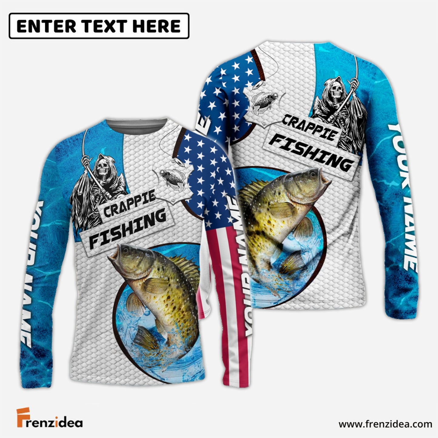 Frenzidea Customize Name Crappie Fishing Reaper Blue Water 3D Shirts
