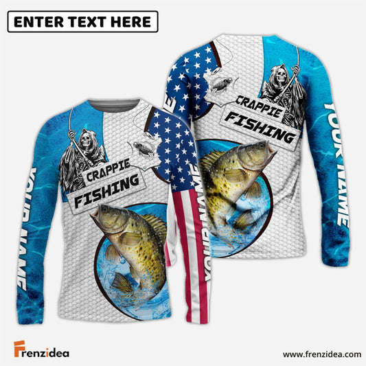 Frenzidea Customize Name Crappie Fishing Reaper Blue Water 3D Shirts