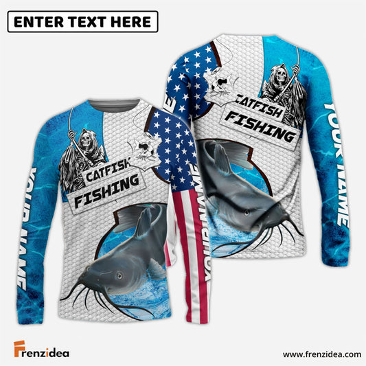 Frenzidea Customize Name Catfish Fishing Reaper Blue Water 3D Shirts