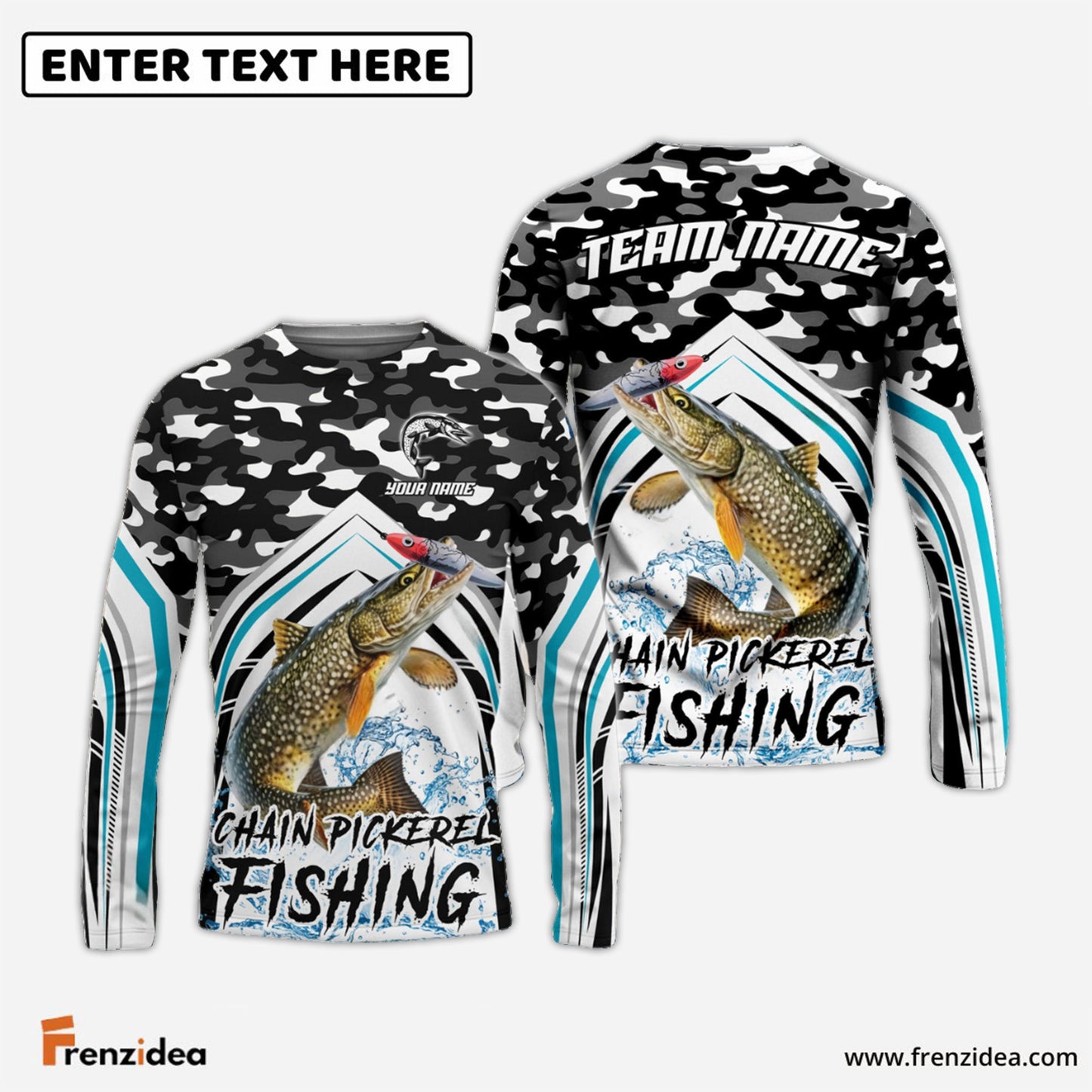 Frenzidea Chain Pickerel Fishing Black Camo Sport Custom Name & Team Name 3D Shirts