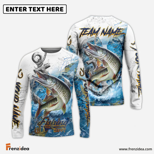 Frenzidea Musky Fishing Anchor Ocean Splash Design Name & Team Name 3D Shirts