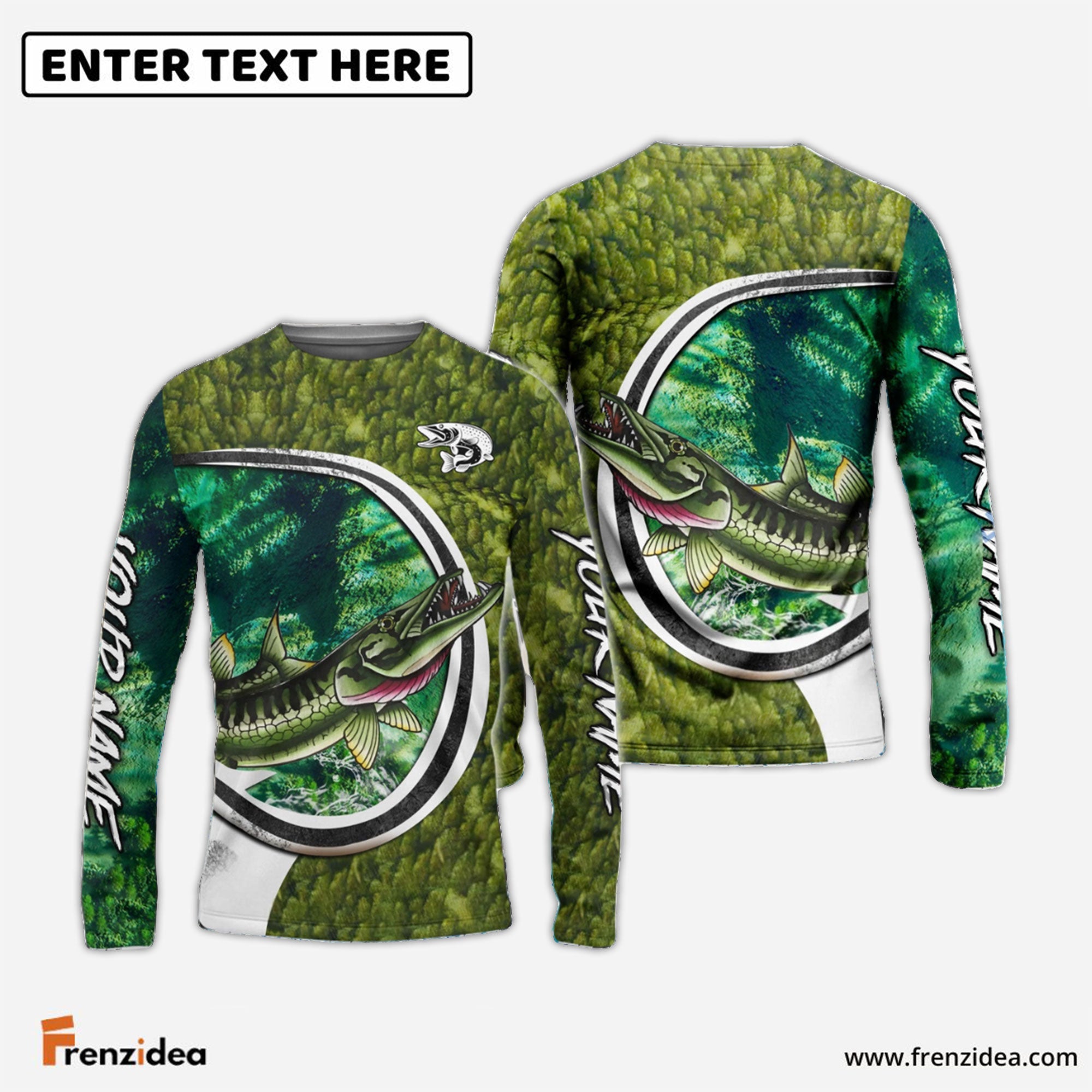 Frenzidea Pickerel Fishing Hook Green Custom Long Sleeves Fishing Shirt
