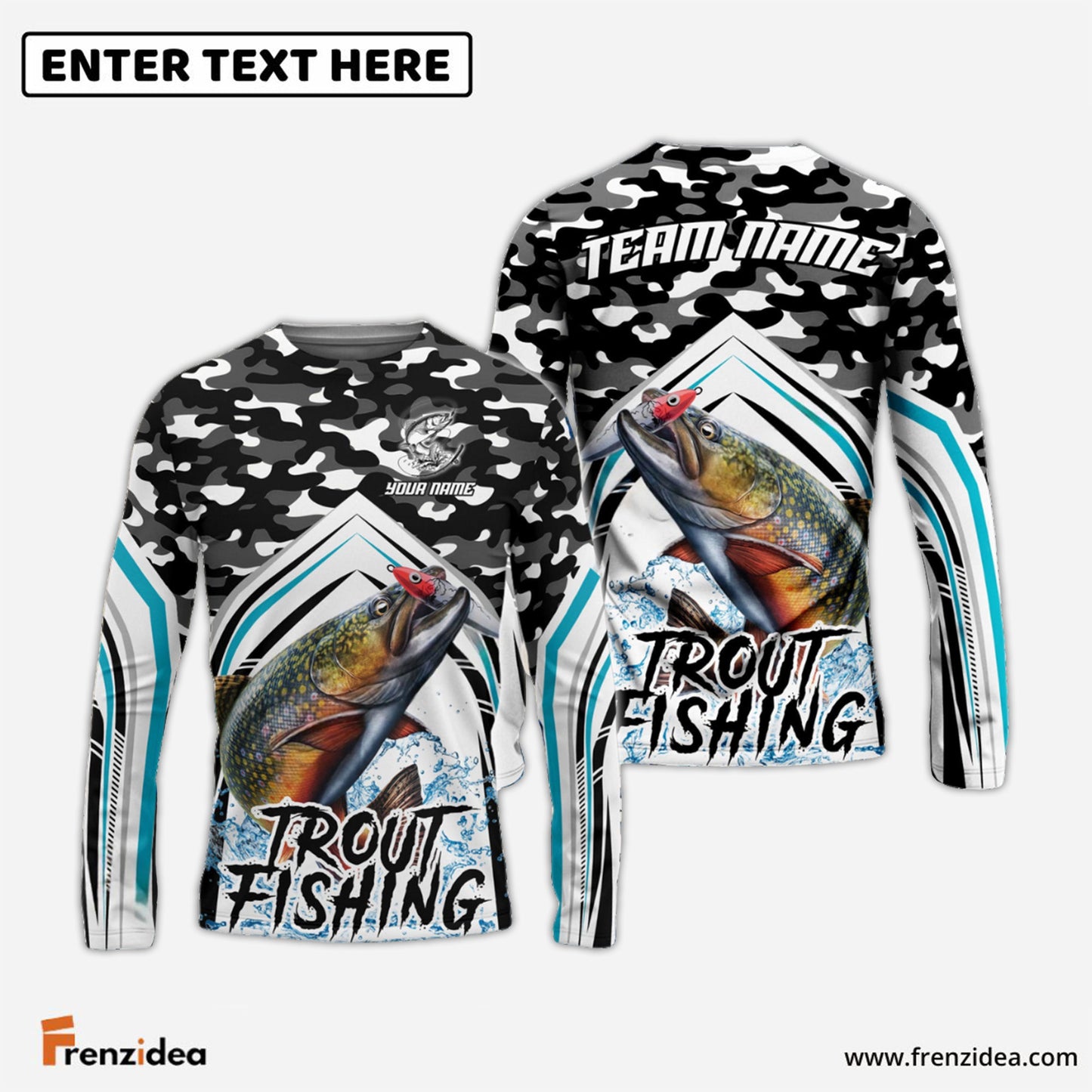 Frenzidea Trout Fishing Black Camo Sport Custom Name & Team Name 3D Shirts