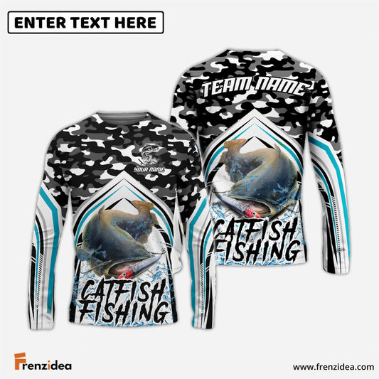 Frenzidea Catfish Fishing Black Camo Sport Custom Name & Team Name 3D Shirts