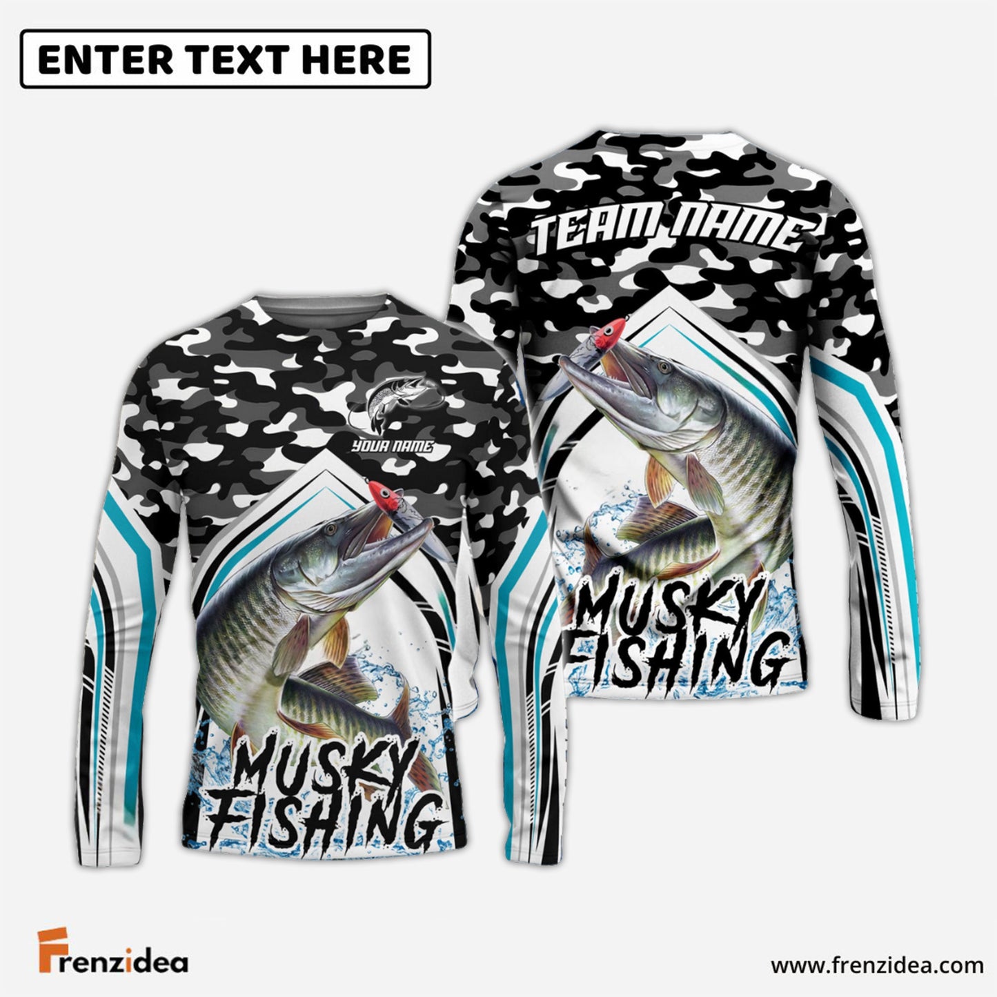 Frenzidea Salmon Fishing Black Camo Sport Custom Name & Team Name 3D Shirts
