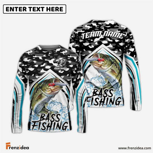 Frenzidea Bass Fishing Black Camo Sport Custom Name & Team Name 3D Shirts