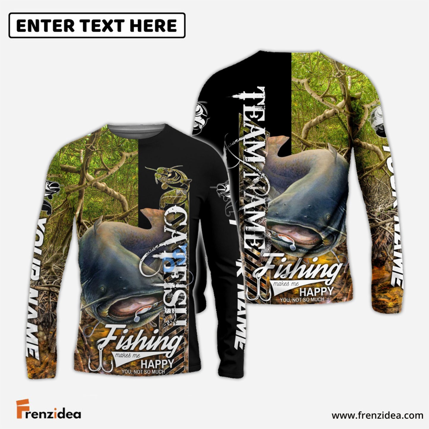 Frenzidea Catfish Fishing Jungle Camo Custom Name & Team Name 3D Shirts