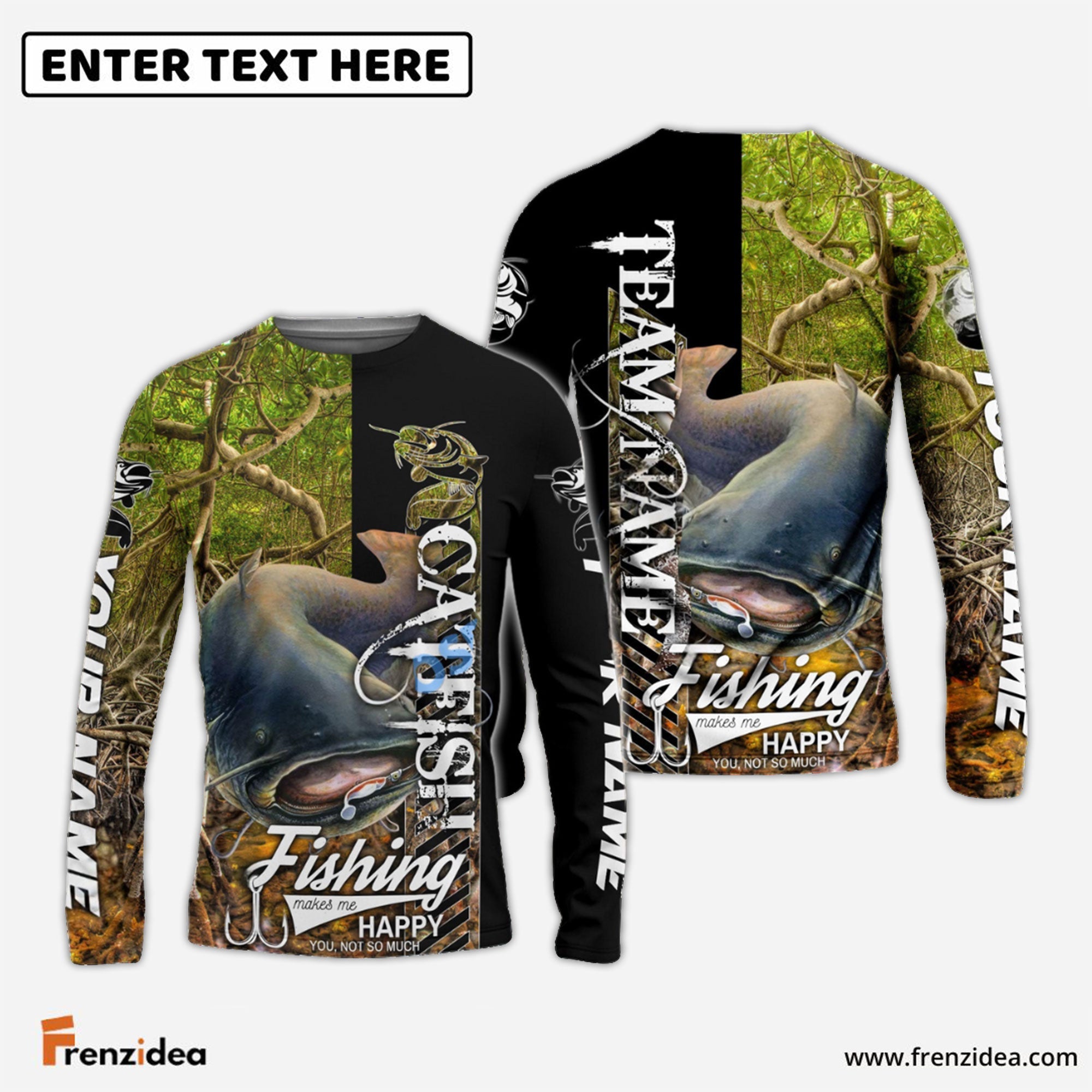 Frenzidea Catfish Fishing Jungle Camo Custom Name & Team Name 3D Shirts