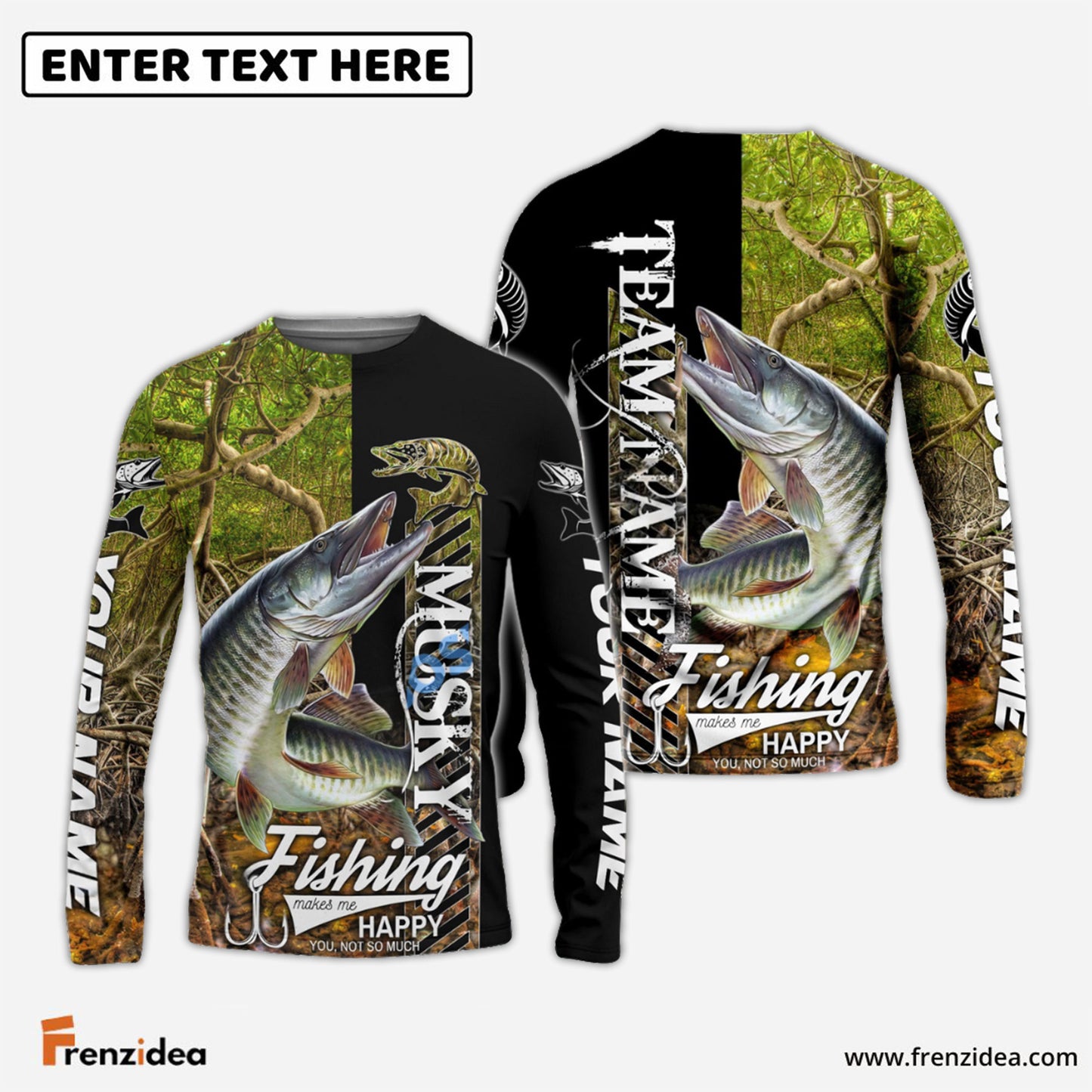 Frenzidea Musky Fishing Jungle Camo Custom Name & Team Name 3D Shirts