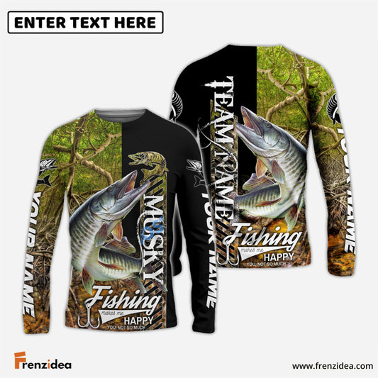 Frenzidea Musky Fishing Jungle Camo Custom Name & Team Name 3D Shirts