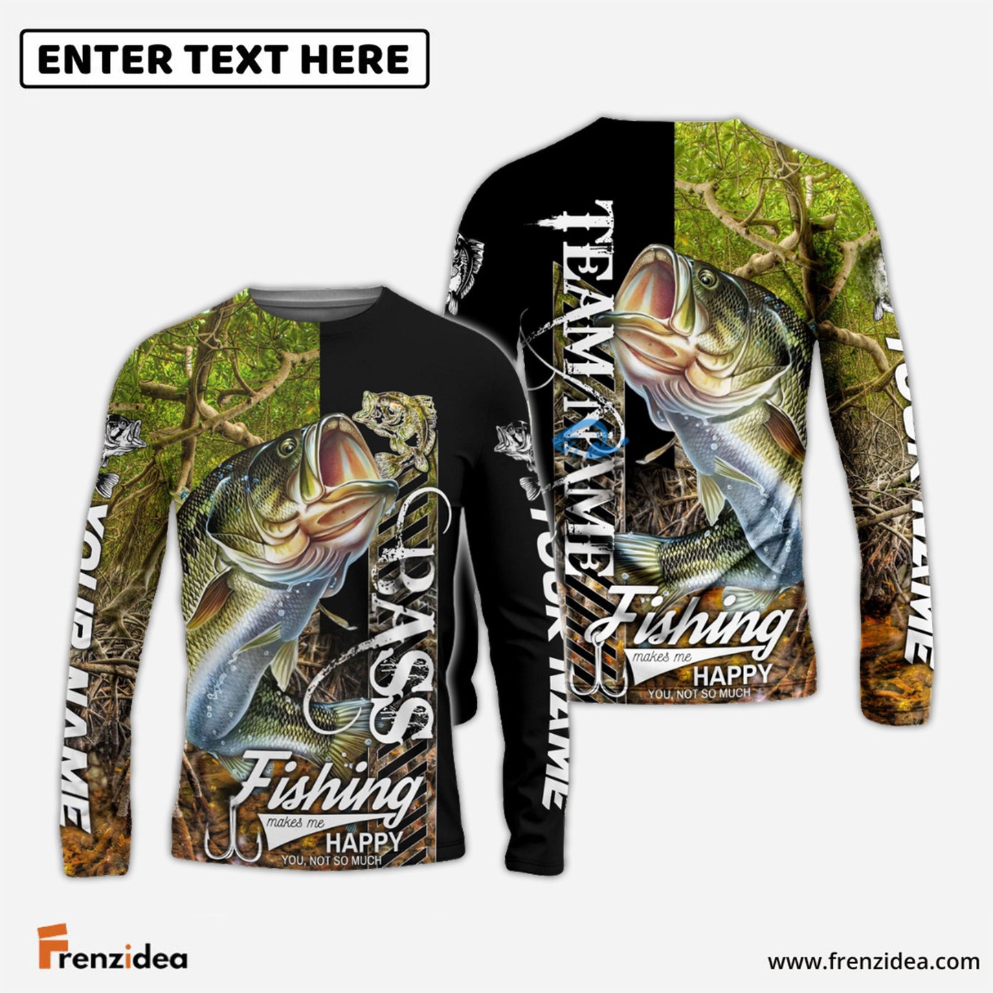 Frenzidea Bass Fishing Jungle Camo Custom Name & Team Name 3D Shirts