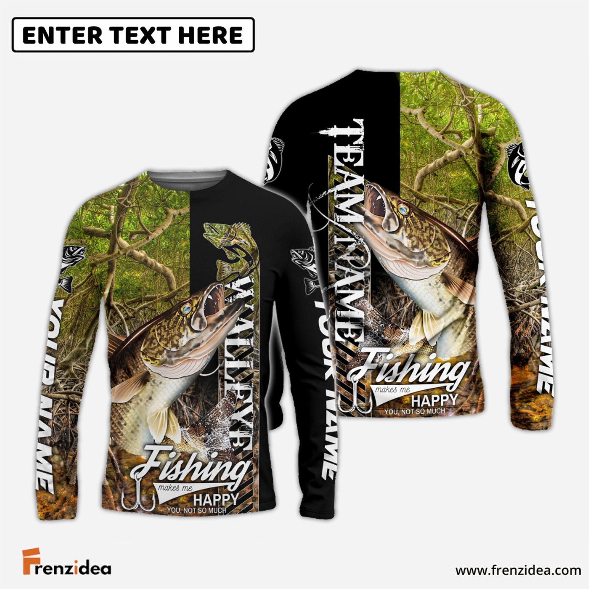 Frenzidea Walleye Fishing Jungle Camo Custom Name & Team Name 3D Shirts