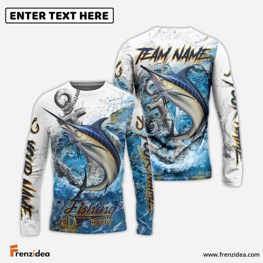 Frenzidea Marlin Fishing Anchor Ocean Splash Design Name & Team Name 3D Shirts