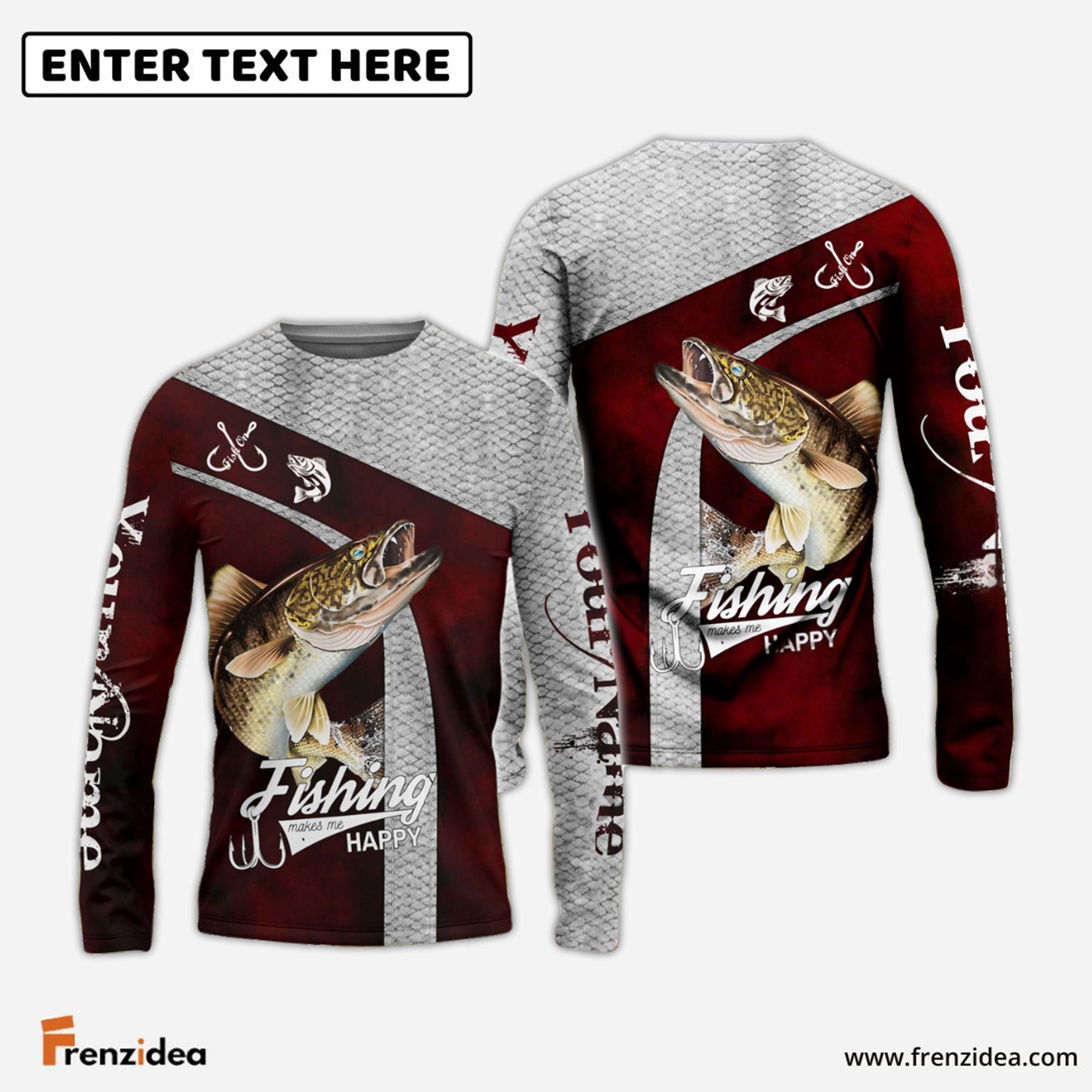 Frenzidea Walleye Personalized Fishing Red Shirt