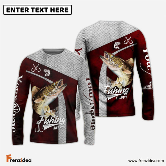 Frenzidea Walleye Personalized Fishing Red Shirt