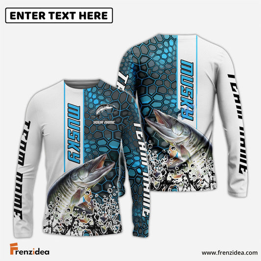 Frenzidea Musky Fishing Blue Fin Bling Camo Sport Custom Name & Team Name 3D Shirts