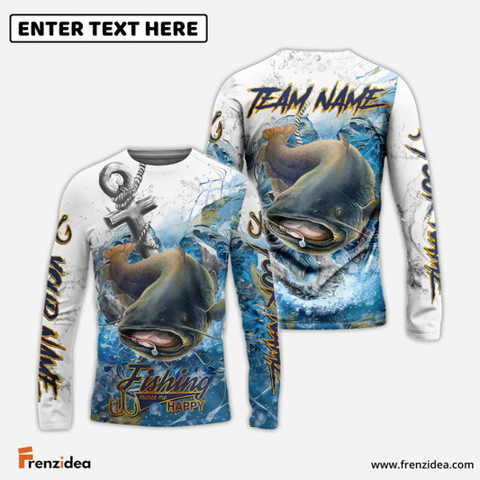 Frenzidea Catfish Fishing Anchor Ocean Splash Design Name & Team Name 3D Shirts