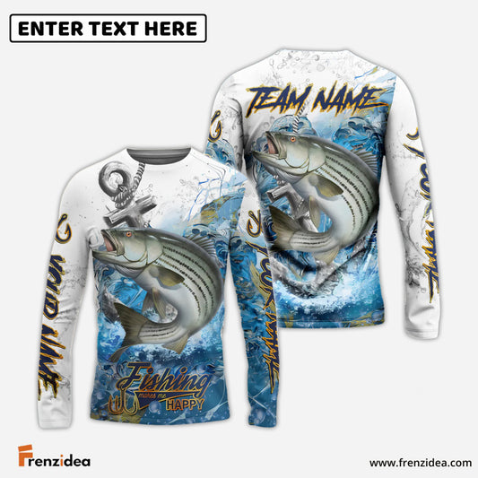 Frenzidea Striped Bass Fishing Anchor Ocean Splash Design Name & Team Name 3D Shirts