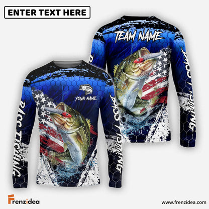 Frenzidea Bass Fishing Fishing Dark Blue Scratch American Flag scratch Sport Custom Name & Team Name 3D Shirts