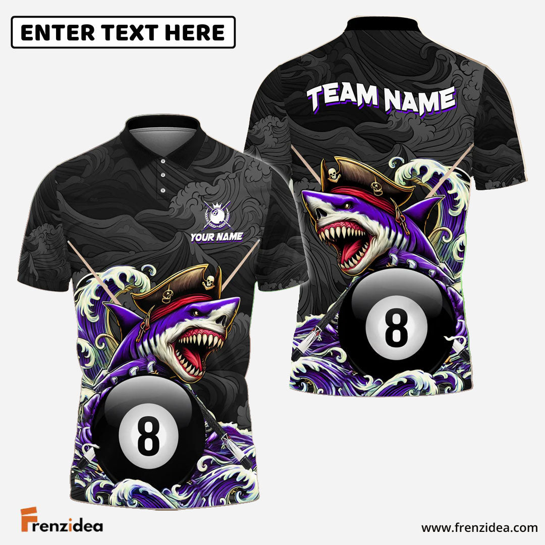 Frenzidea Billiards Shark Pirate Personalized Name Shirt (6 Colors)