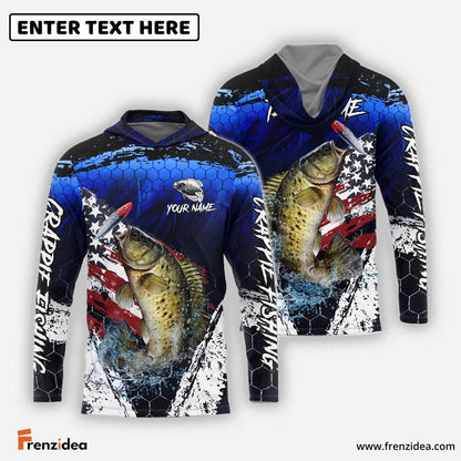 Frenzidea Crappie Fishing Dark Blue Scratch American Flag scratch Sport Custom Name & Team Name 3D Shirts