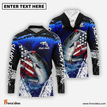 Frenzidea Salmon Fishing Dark Blue Scratch American Flag scratch Sport Custom Name & Team Name 3D Shirts