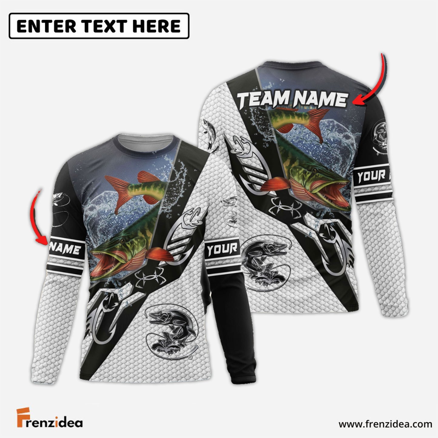 Frenzidea Pike Fishing Target Locked Custom Name & Team Name 3D Shirts
