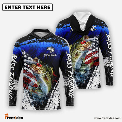 Frenzidea Bass Fishing Fishing Dark Blue Scratch American Flag scratch Sport Custom Name & Team Name 3D Shirts