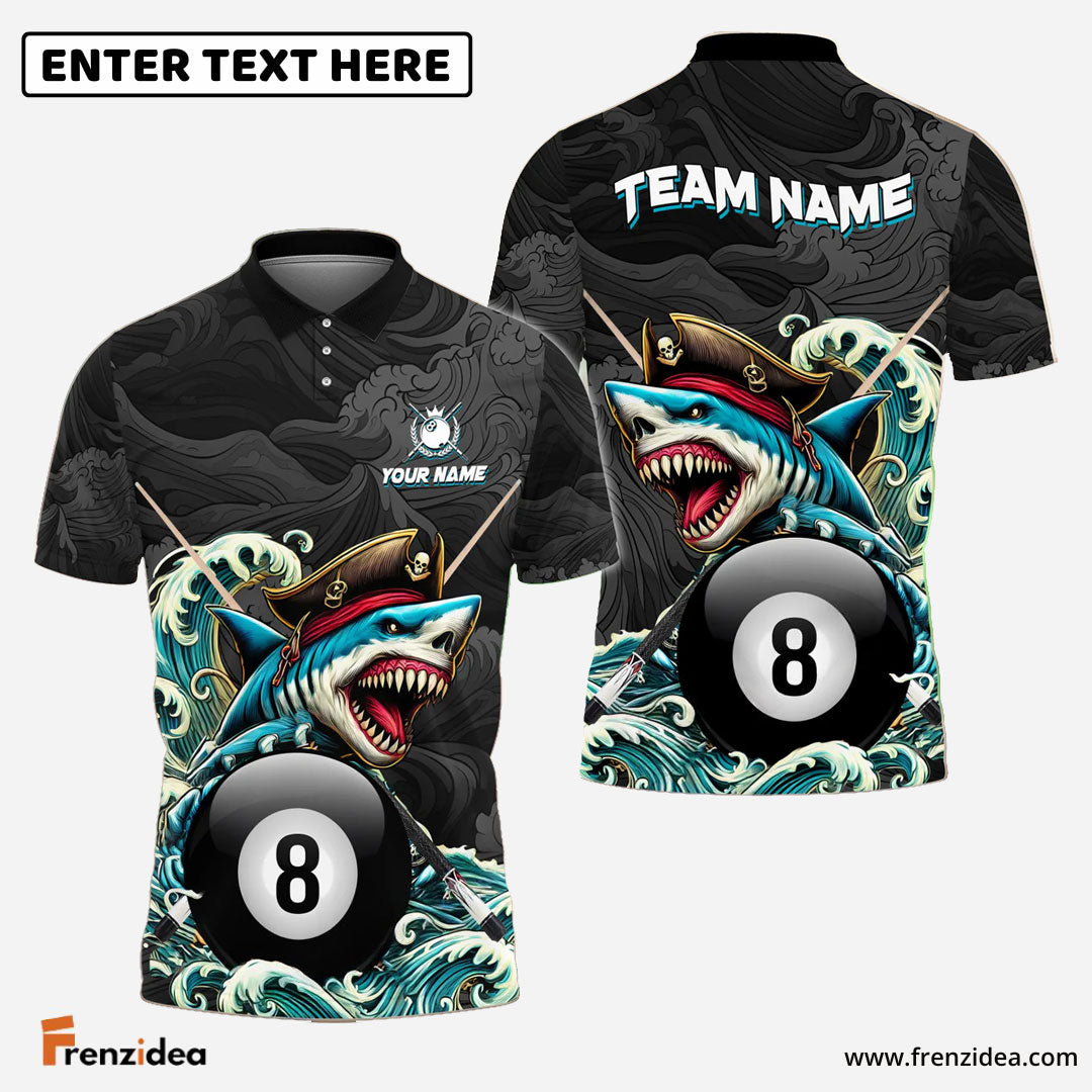 Frenzidea Billiards Shark Pirate Personalized Name Shirt (6 Colors)