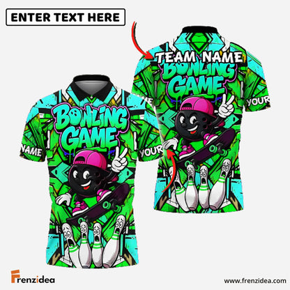 Frenzidea Bowling And Pins Skateboarding Graffiti Street Style Customized Name, Team Name 3D Shirt (4 Colors)