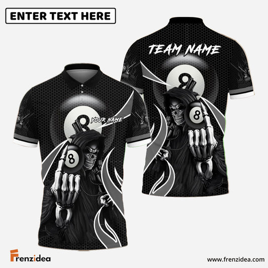 Frenzidea Billiards Ball 8 Playful Reaper Personalized Name Team Name Unisex Shirt (4 Colors)