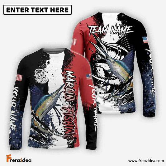 Frenzidea Marlin Fishing Paint Scratch American Flag scratch Sport Custom Name & Team Name 3D Shirts