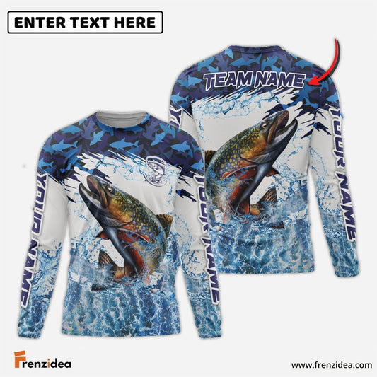 Frenzidea Trout Fishing Blue Camo Clear Water Custom Name & Team Name 3D Shirts