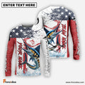 Frenzidea Marlin Fishing American Flag Red Blue Seawave Custom Name & Team Name 3D Shirts
