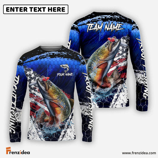 Frenzidea Trout Fishing Dark Blue Scratch American Flag scratch Sport Custom Name & Team Name 3D Shirts