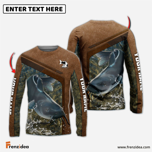 Frenzidea Catfish Fishing Leather Pattern Personalized Shirt