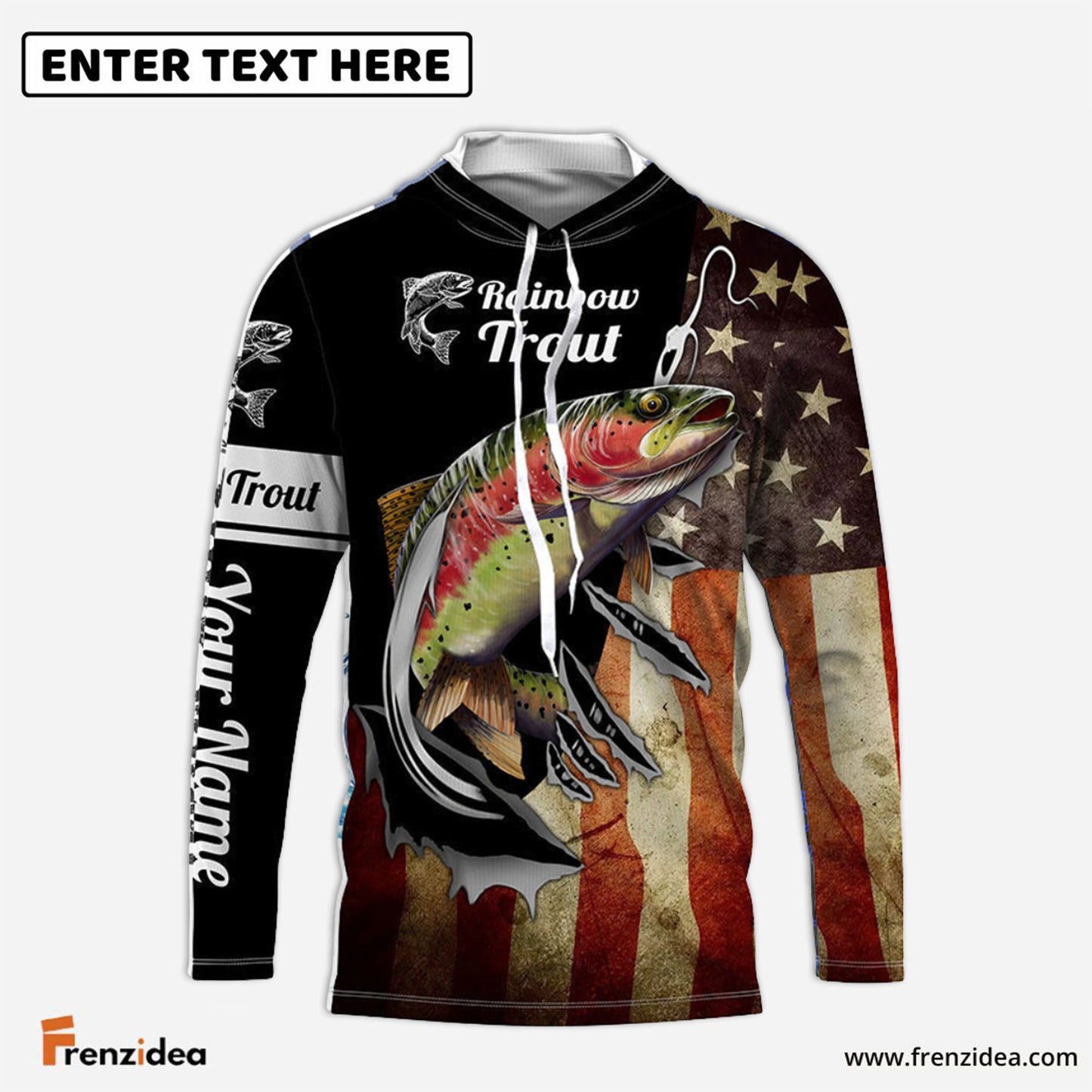 Frenzidea Rainbow Trout Fishing Fish Hook American Flag Patriot Custom Name 3D Shirts