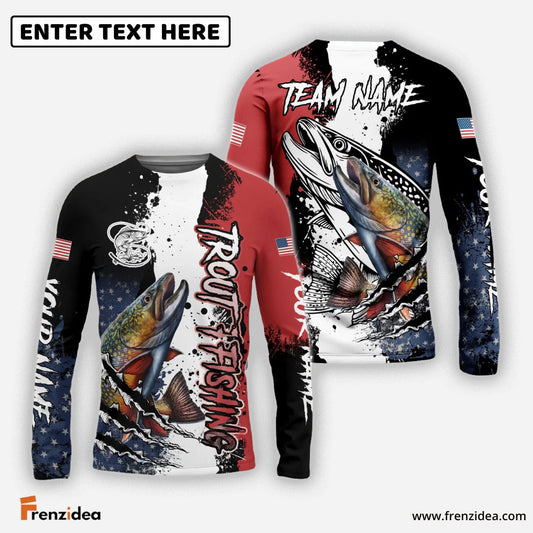 Frenzidea Trout Fishing Paint Scratch American Flag scratch Sport Custom Name & Team Name 3D Shirts