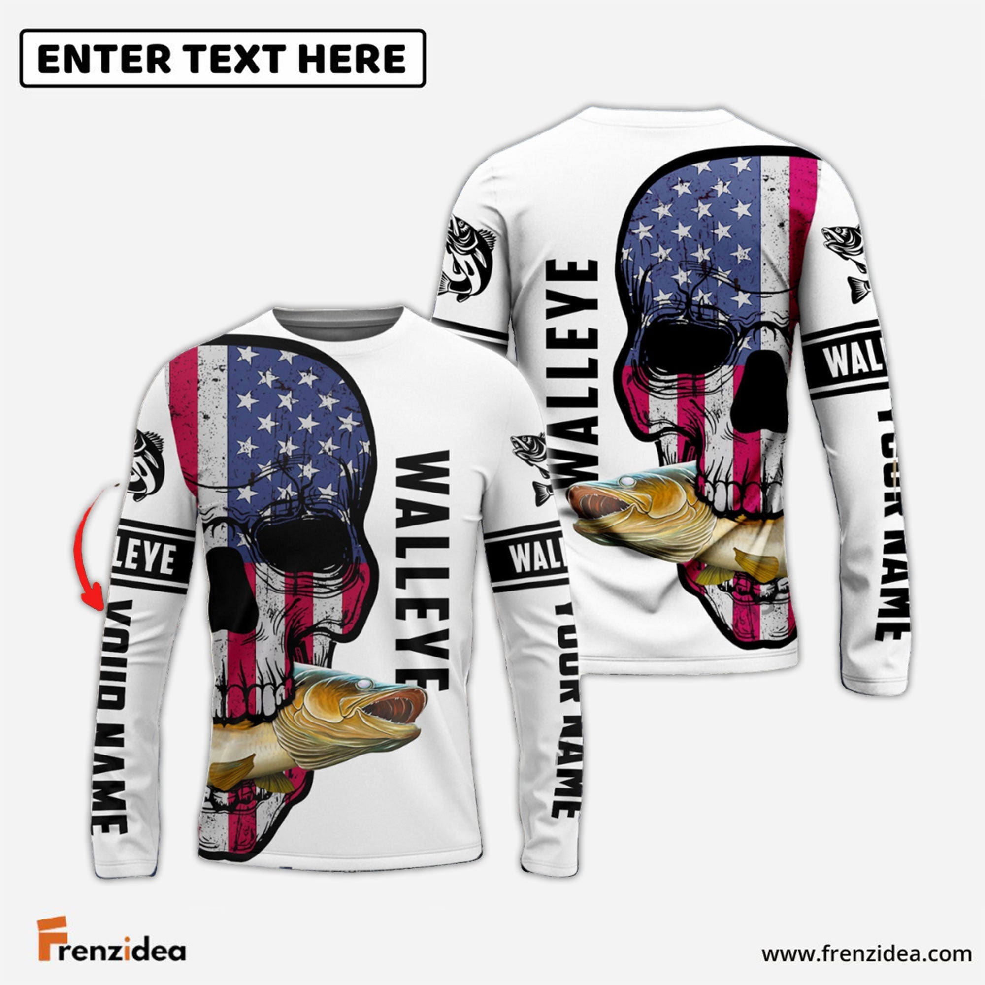 Frenzidea Walleye Fishing American Flag Fish Reaper Custom Name 3D Shirts