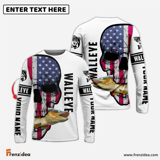 Frenzidea Walleye Fishing American Flag Fish Reaper Custom Name 3D Shirts