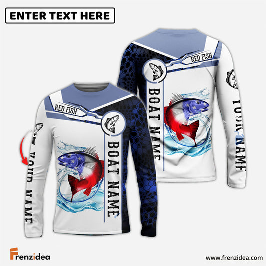 Frenzidea Redfish Fishing Blue Camo American Flag Custom Name & Boat Name 3D Shirts