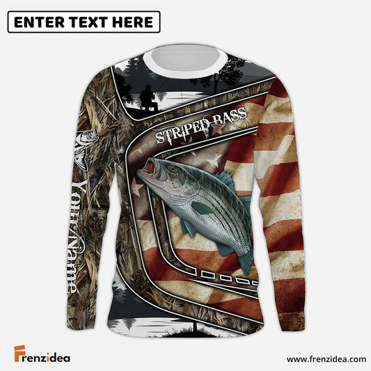 Frenzidea American Flag Patriotic Striped Bass Fishing 3D Shirts