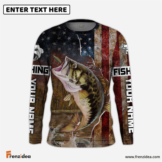 Frenzidea Personalized Largemouth Bass American Flag Fishing 3D Shirts