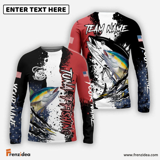 Frenzidea Tuna Fishing Paint Scratch American Flag scratch Sport Custom Name & Team Name 3D Shirts